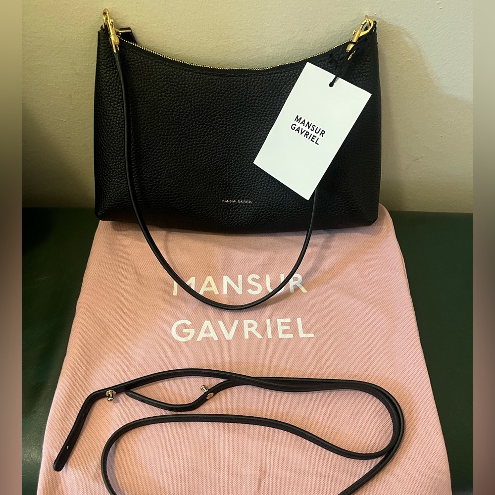 Mansur Gavriel Black Pebbled Rhea Leather Shoulder/Crossbody Bag